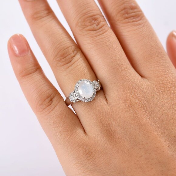 Ring Religious Jewish Star White Zircon Rhodium Over 925 Sterling Silver Size 7 - Picture 3 of 6